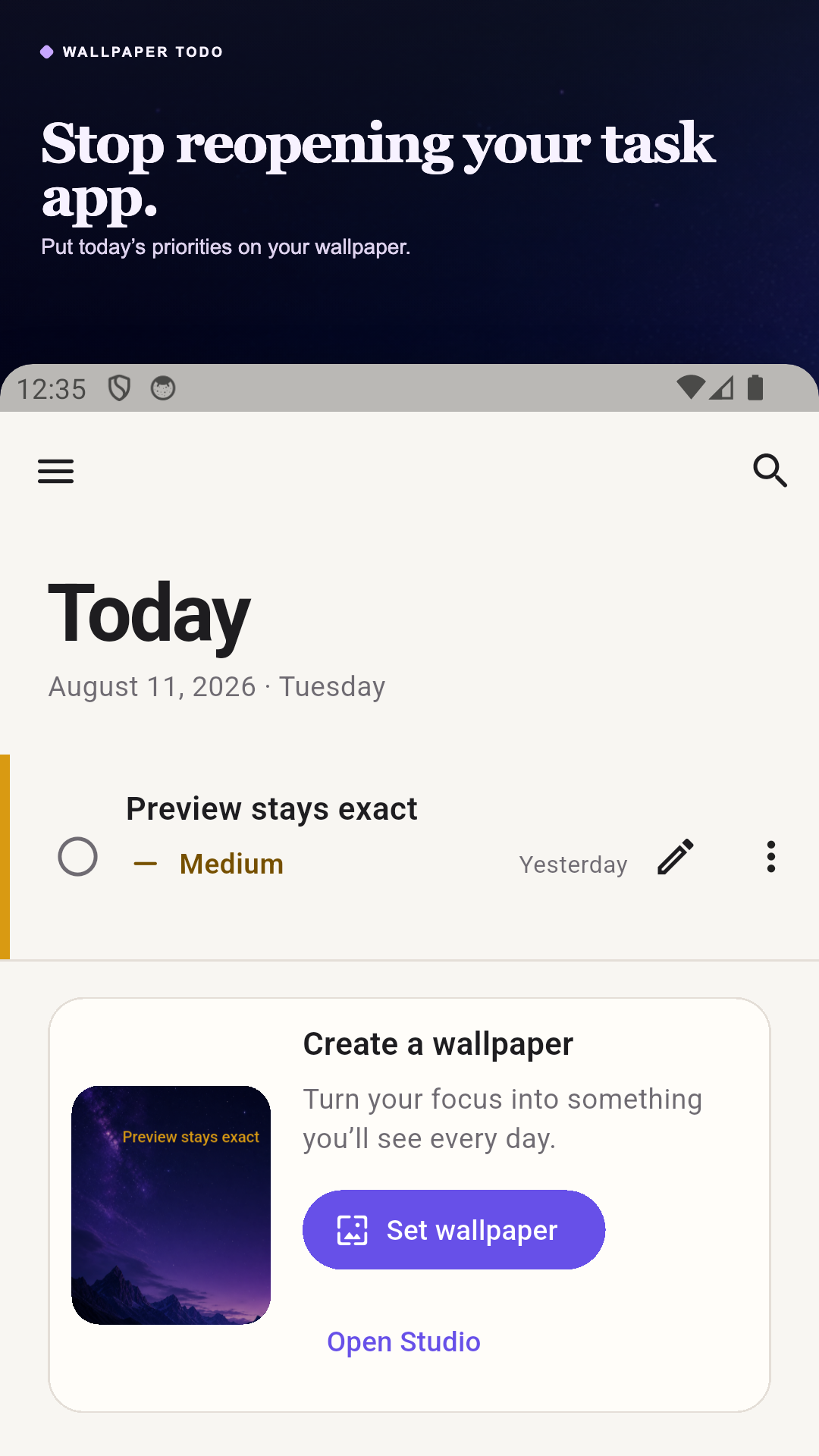 Wallpaper Todo task list with a priority task and wallpaper controls