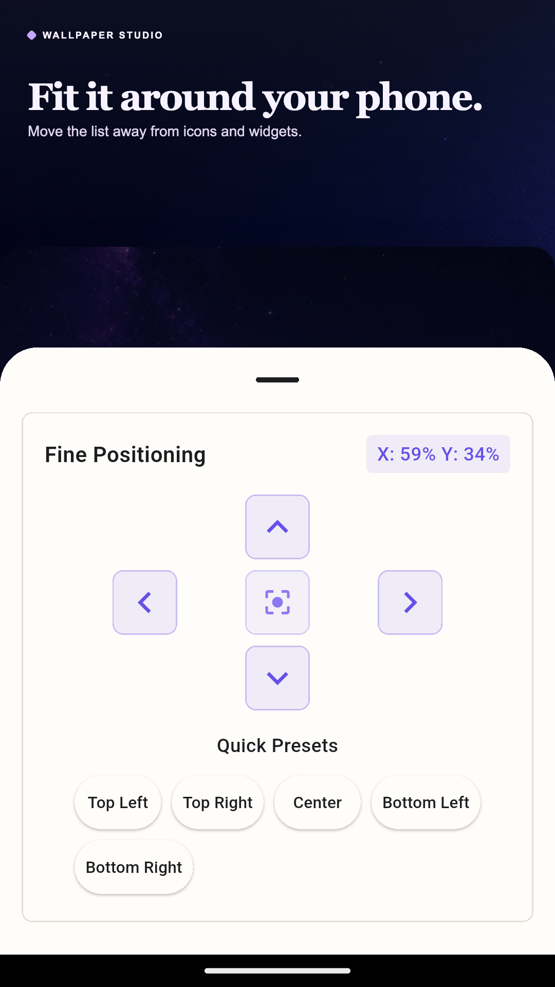 Positioning controls for moving the task list around icons